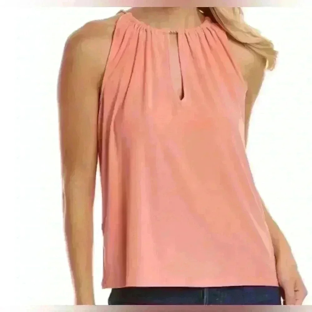 $278 Ramy Brook Rosette Chain Trim Halter Top Size Medium Deco‎ Rose NEW